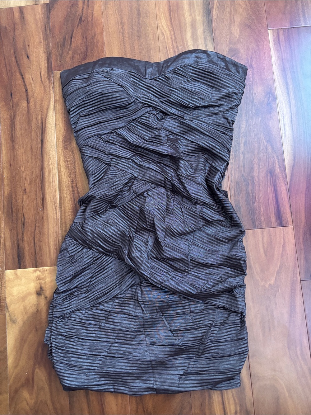 Y2K Vintage Romeo & Juliet Couture Strapless Ruched Mini Dress in Brown